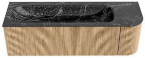 Mondiaz Kurve-dlux 145cm badmeubel ronding rechts oak met 1 lade en deur en wastafel big large kraangat links lava