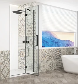Gelco Trinity douchedeur 90cm rechts met helder glas zwart mat