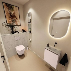 MONDIAZ TURE-DLUX 40cm toiletmeubel Rosee. EDEN wastafel Opalo positie rechts. Zonder kraangat. TUREDX40ROSR0OPA