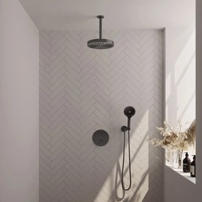 Brauer Stripe inbouw regendouche rond met 25cm hoofddouche, plafondarm en 3 standen handdouche set 42 gunmetal geborsteld PVD