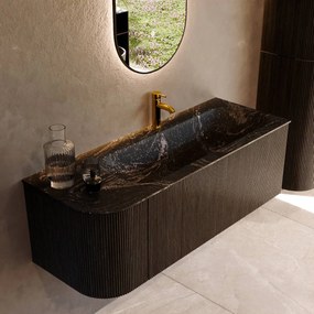 Mondiaz Kurve-dlux 125cm badmeubel ronding links shadow met 1 lade en deur en wastafel big medium kraangat rechts lava