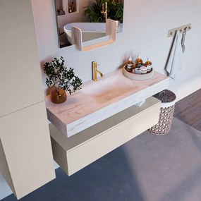 Mondiaz Alan DLux badmeubel 120cm linen 1 lade met wastafel ostra midden 1 kraangat