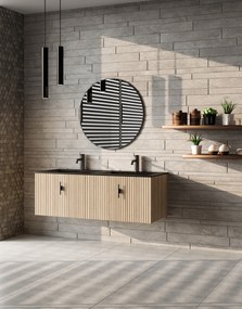 Muebles Raya badmeubel ribbelfront 120cm naturel eiken met zwarte wastafel met kraangat