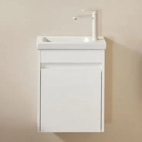 Badkamermeubelset In Hout Met Geïntegreerde Wastafel Narek Wit & Spiegelloze & Wit ↑20 Cm Met Aftapkraan Zonder Overloop - Sklum