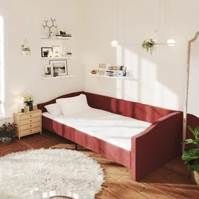 vidaXL Slaapbank met matras en USB stof wijnrood 90x200 cm