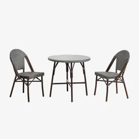 Set Ronde Tafel Ø80 Cm En 2 Stapelbare Eetkamerstoelen In Aluminium Brielle Bistro Grijs – Grafiet - Gardenia Wit - Sklum