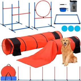 VEVOR Agility Training Equipment voor honden, 7-delige upgradeset met verstelbare hoge horden, 6 slalompalen, 2 tunnels, springring, verfrissingsbox, 3 frisbees, fluitje, opvouwbare voerbak, hindernisbaanset voor puppy's met 3 tassen
