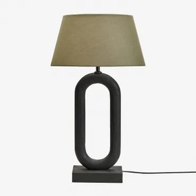 Tiberia Mangohouten Tafellamp Gewoon Zwart & Saliegroen Ø40 Cm Monaco - Sklum