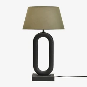 Tiberia Mangohouten Tafellamp Gewoon Zwart & Saliegroen Ø40 Cm Monaco - Sklum
