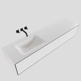 Zaro Lagom volledig naadloos solid surface onderkast 170cm mat zwart met 2 lades Push tot open. Compleet met solid surface wastafel met 0 kraangat(en)