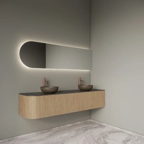 Gliss Design Alluro badmeubel ribbelfront met ronding links 180cm mist en zwart leisteen toppaneel