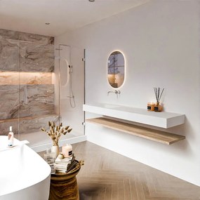 Zaro Alan badmeubel 180cm met planchet washed oak en vrijhangende wastafel cloud links zonder kraangat talc