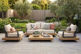 Stoel en Bank Loungeset 4 personen Aluminium/Teak Old teak greywash  Santika Furniture Santika