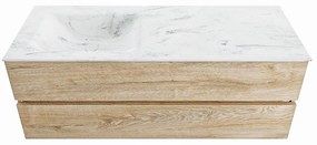 Mondiaz Vica DLux badmeubel 130cm washed oak 2 lades met wastafel opalo links 1 kraangat