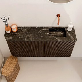 Mondiaz Joya DLux 90cm toiletmeubel ronding links walnut met wastafel faye rechts zonder kraangat lava