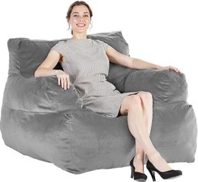 VEVOR zitzak (1118 x 1143 x 780 mm) met armleuningen voor volwassenen, zachte pluche en vulling van hoogwaardig schuim, zitzak met zitzak, luie bank voor de slaapkamer, grijs