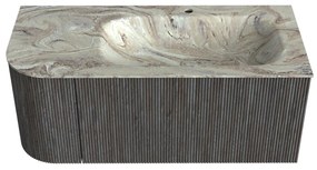 Mondiaz Kurve-dlux 105cm badmeubel ronding links shadow met 1 lade en deur en wastafel big small kraangat rechts glace