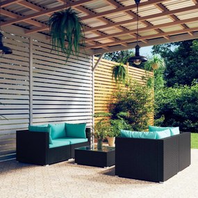 vidaXL 5-delige Loungeset met kussens poly rattan zwart