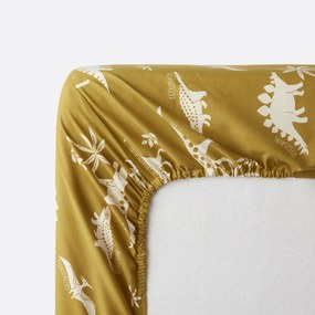 Hoeslaken voor kinderen, biologisch katoen, kap van 25 cm, dinosaurusprint, ALNIS