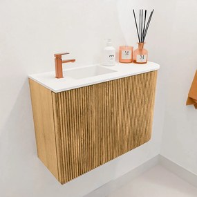 Mondiaz Joya 60cm toiletmeubel ronding rechts oak met wastafel faye links 1 kraangat talc
