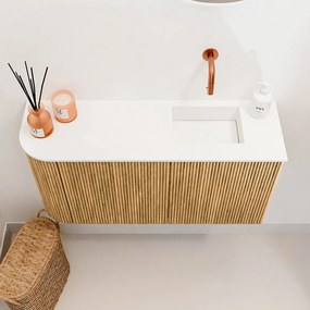 Mondiaz Joya 80cm toiletmeubel ronding links oak met wastafel faye rechts zonder kraangat talc