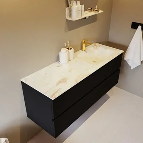 Mondiaz Vica DLux badmeubel 130cm urban 2 lades met wastafel frappe rechts 1 kraangat