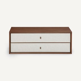 Nachtkastje met 2 laden, B110 x D42 cm, notenhoutfineer en stof, ARCHIVITA XL