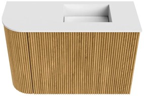 Mondiaz Joya 60cm toiletmeubel ronding links oak met wastafel faye rechts 1 kraangat talc
