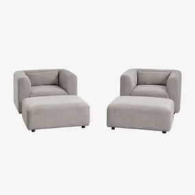 Woonkamer Set Met 2 Fauteuils En 2 Poefs Fogler Corduroy Licht Taupegrijs - Sklum