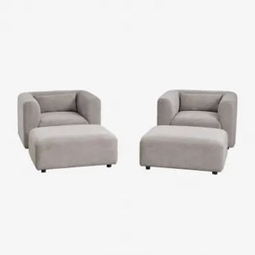 Woonkamerset Met 2 Fauteuils En 2 Fogler Poefs Corduroy Grijs – Taupe – Koel - Sklum