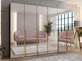 Kledingkast Hartford 593, Gouden, Zwart, 202x300x52cm, 210.5 kg, Kledingkast deuren: Met scharnieren