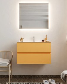 Mondiaz Vica 80cm badmeubel ocher 2 lades wastafel Cloud midden met 1 kraangat