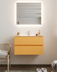 Mondiaz Vica 80cm badmeubel ocher 2 lades wastafel Cloud midden met 1 kraangat