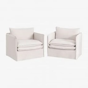 Set Van 2 Grace Fauteuils Van Linnen En Katoen Stof Gebroken Wit - Sklum
