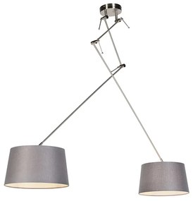 Stoffen Hanglamp zwart met linnen kappen antraciet 35 cm 2-lichts - Blitz Modern E27 cilinder / rond rond Binnenverlichting Lamp