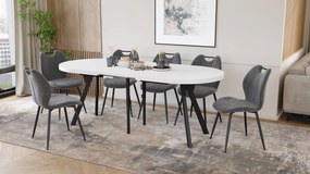 Mazzoni EXPANSO Wit mat / zwarte poten - OVALE UITSCHUIFTAFEL 160-360 cm VOOR 16-18 PERSONEN
