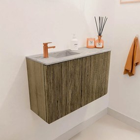 Mondiaz Joya DLux 70cm toiletmeubel ronding rechts dusk met wastafel faye links 1 kraangat glace