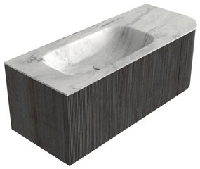 Mondiaz Kurve-dlux 115cm badmeubel ronding rechts shadow met 1 lade en deur en wastafel big small links zonder kraangat opalo
