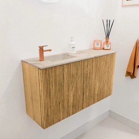Mondiaz Joya DLux 80cm toiletmeubel ronding rechts oak met wastafel faye links 1 kraangat frappe