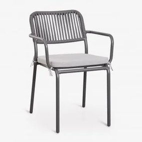 Stapelbare Set Van 4 Tuinstoelen Met Armleuningen In Gevlochten Touw Arhiza Grijs – Grafiet - Sklum