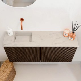 Mondiaz Joya DLux 90cm toiletmeubel walnut met wastafel faye links zonder kraangat opalo