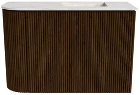 Mondiaz Joya DLux 60cm toiletmeubel ronding links walnut met wastafel faye rechts 1 kraangat ostra