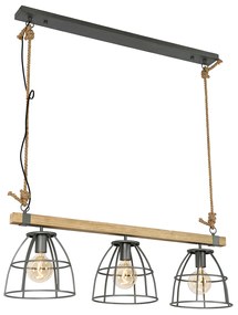 Eettafel / Eetkamer Industriële hanglamp hout met antraciet 3-lichts - Arthur Industriele / Industrie / Industrial E27 Binnenverlichting Lamp