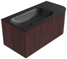 Mondiaz Kurve 95cm badmeubel ronding rechts ruby met 1 lade en deur en wastafel big small links zonder kraangat urban