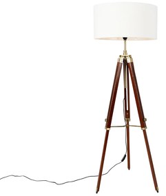 Vintage vloerlamp messing met kap wit 50 cm tripod - Cortin