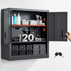 VEVOR Werkplaatskast, 762 x 305 x 762 mm, Stalen Gereedschapskast met Afsluitbare Deuren en Verstelbare Plank, Wandkast voor Garage, Kelder, Keuken, Magazijn, Zwart