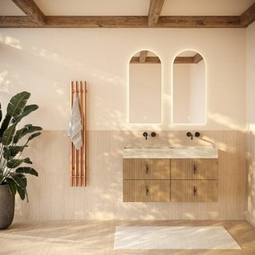 Muebles Murcia badmeubel ribbelfront 120cm eiken met White Travertin wastafel zonder kraangaten