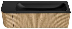 Mondiaz Kurve 145cm badmeubel ronding links oak met 1 lade en deur en wastafel big large rechts 2 kraangaten urban