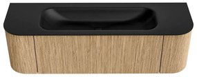 Mondiaz Kurve 150cm badmeubel ronding links/rechts oak met 1 lade en 2 deuren en wastafel big medium midden zonder kraangat urban