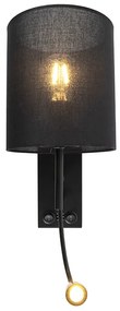 Moderne wandlamp zwart met katoenen kap - Stacca